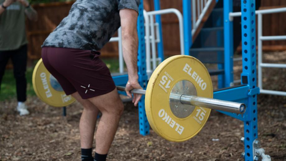 Coop doing a rack pull with the SwingSesh equipment