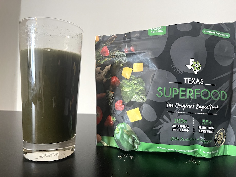 An image of Texas Superfood powder mixed up
