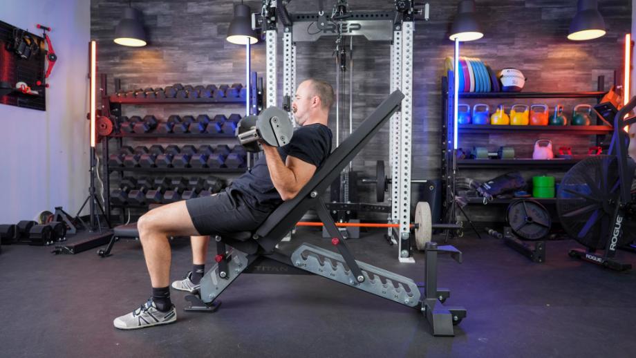 Incline curls on the TITAN Series Adjustable Bench