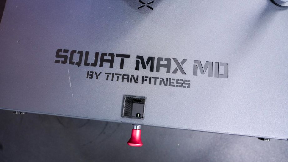 The laser-cut logo on the Titan SquatMax-MD belt squat