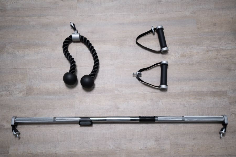 Tonal Smart Home Gym accessories: rope, handle and bar