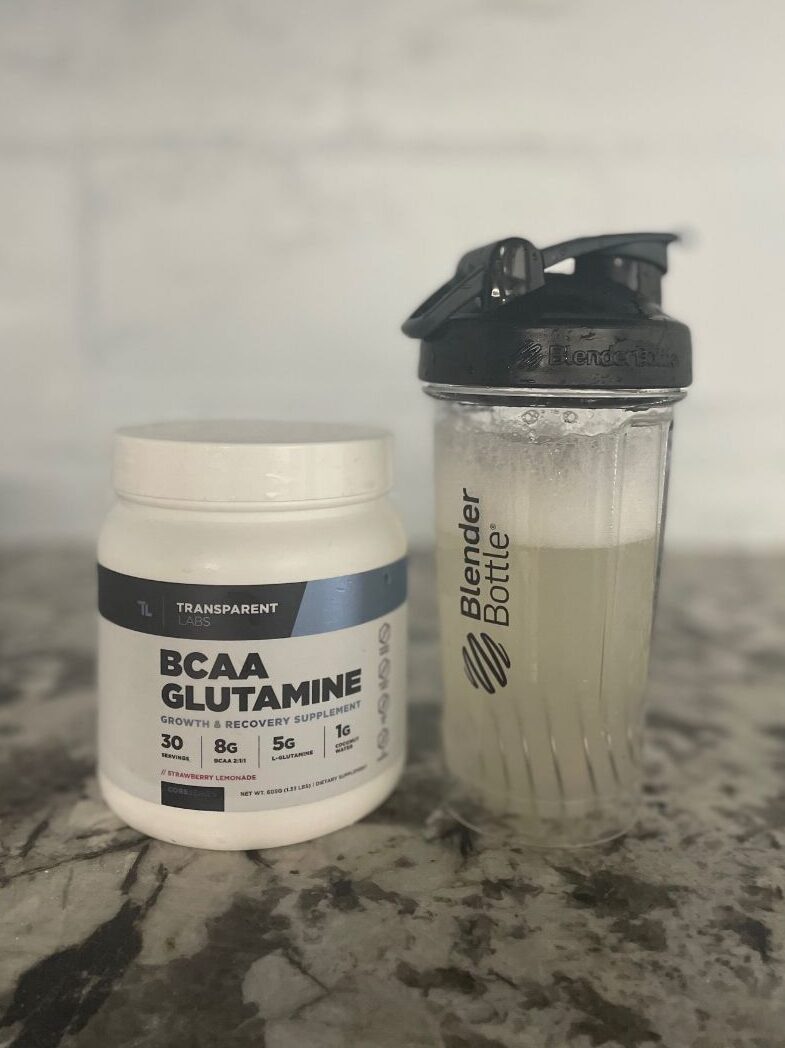 An image of Transparent Labs BCAA Glutamine in a shaker