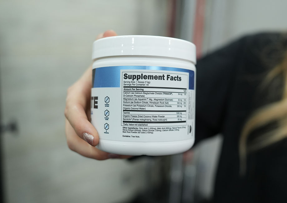 Supplement Facts label on a container of Transparent Labs Hydrate.