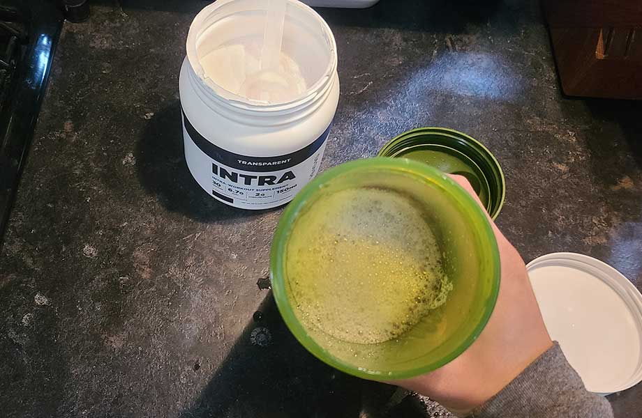 Transparent Labs Intra in a shaker cup