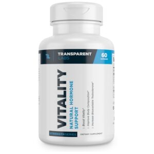 A bottle of Transparent Labs Vitality Natural Hormone Support.