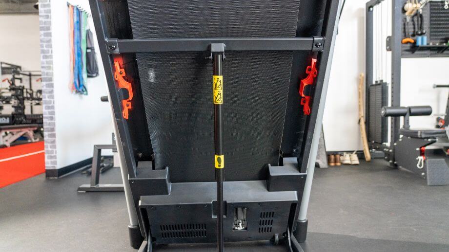 underside of folded proform carbon t7 treadmill