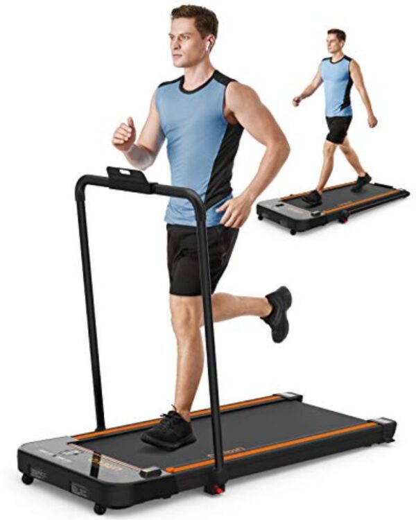 Man running on the UREVO 2 in 1 treadmill