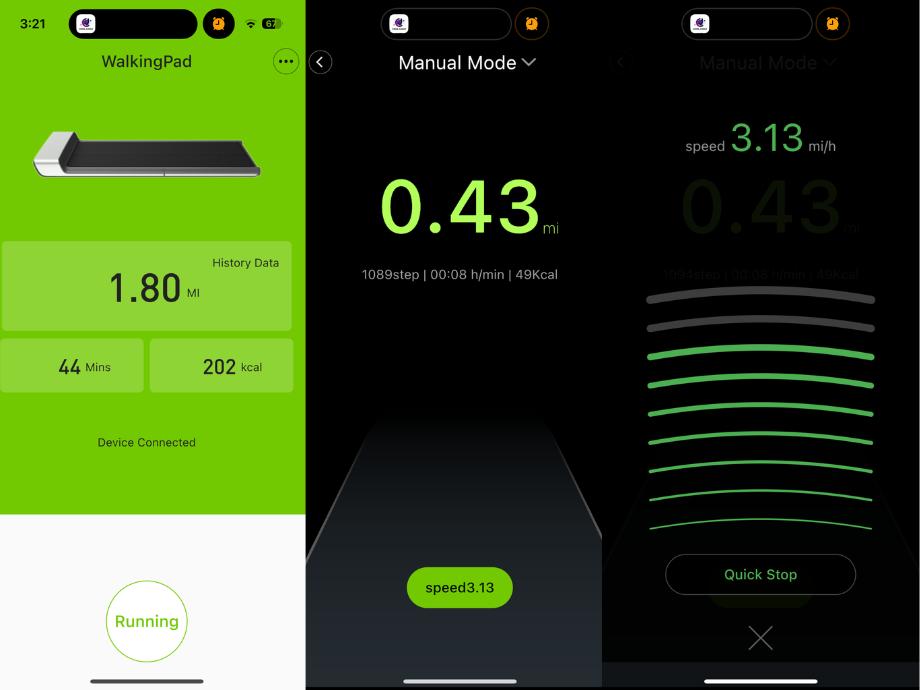 Screenshots of the WalkingPad App