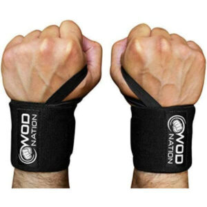 wod nation wrist wraps on wrist white background