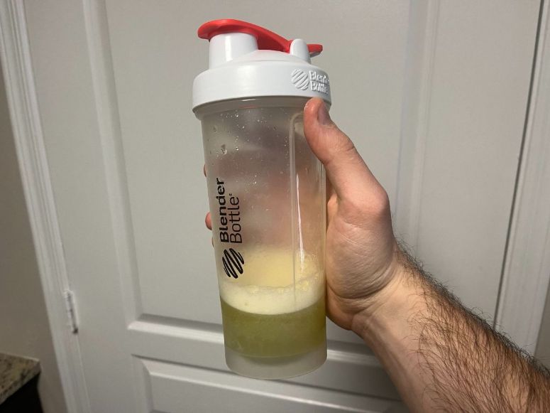 Woke AF pre-workout review in shaker bottle