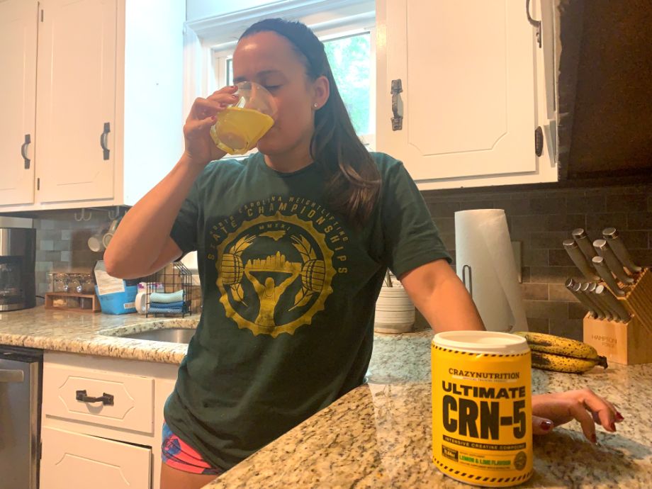 how to take creatine: woman drinking crazy nutrition crn-5