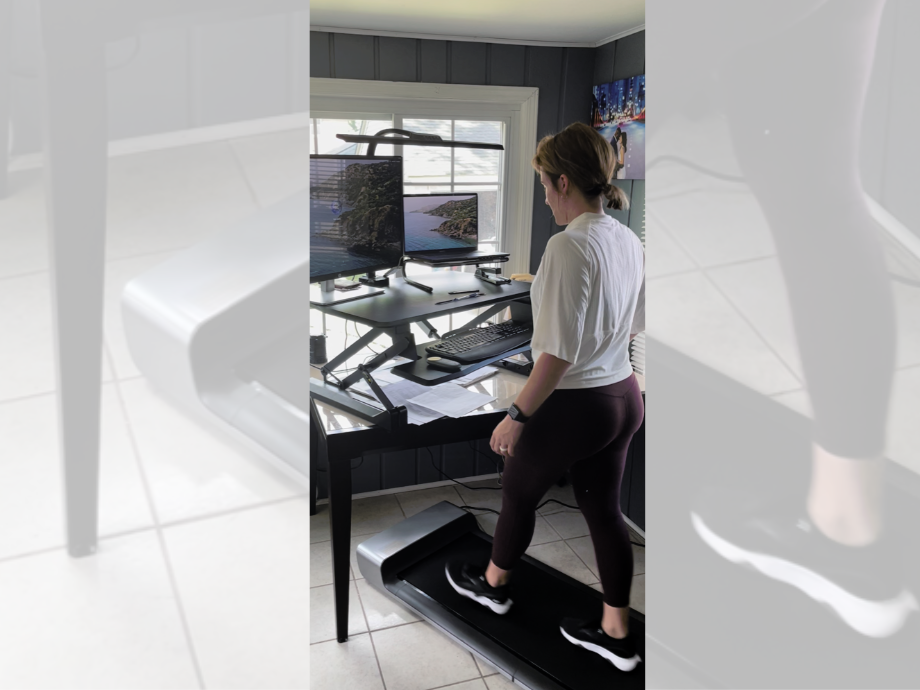 woman walking on walkingpad treadmill at desk