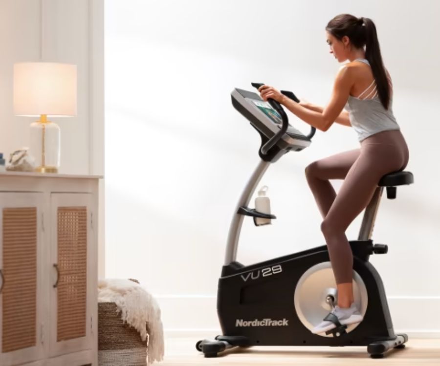 Woman riding an upright bike