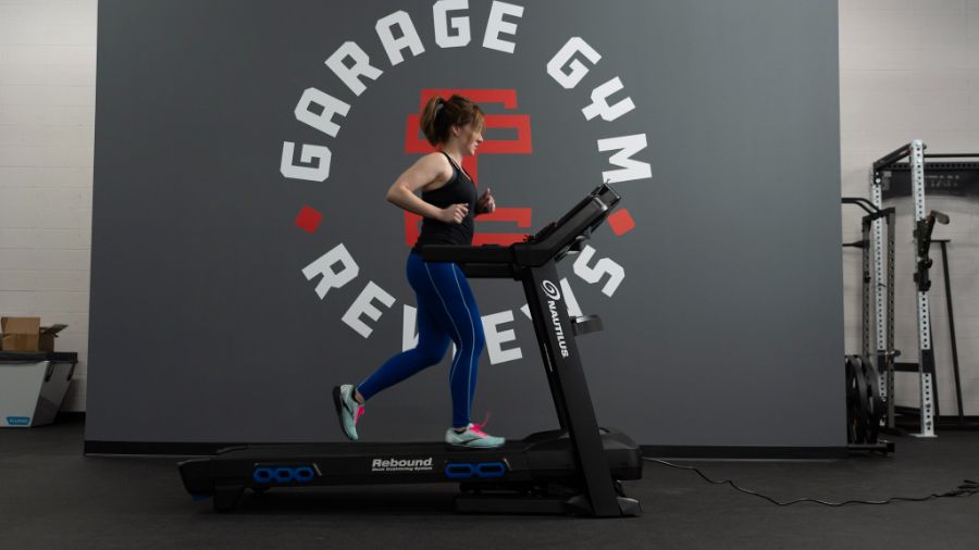 An image of a woman running on a treadmill