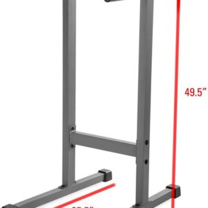 Xmark freestanding dip station on white background with dimensions