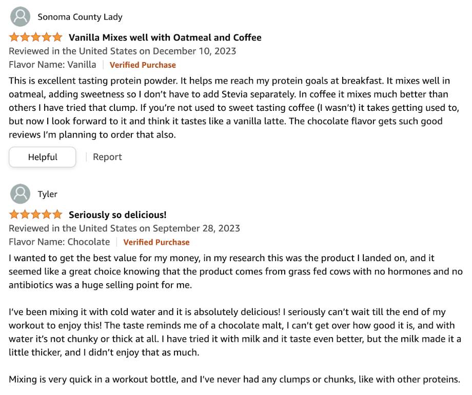Some positive Amazon reviews for XWERKS Grow Whey Protein