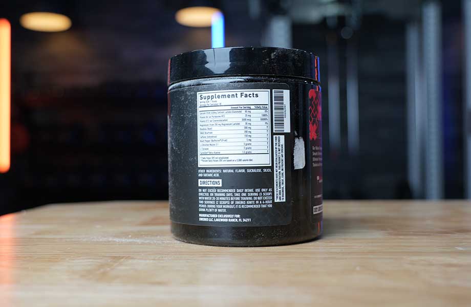 The Supplement Facts label is shown on the back of a container of XWERKS Ignite Pre-Workout.