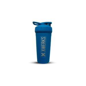 xwerks steel shaker blue bottle on white background product photo